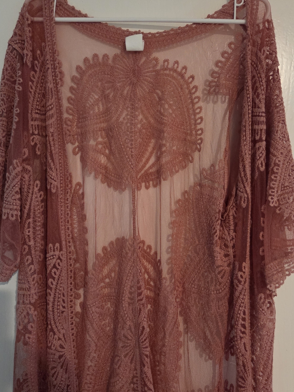 Sheer Lace Kimono Tunic in Dusty Rose